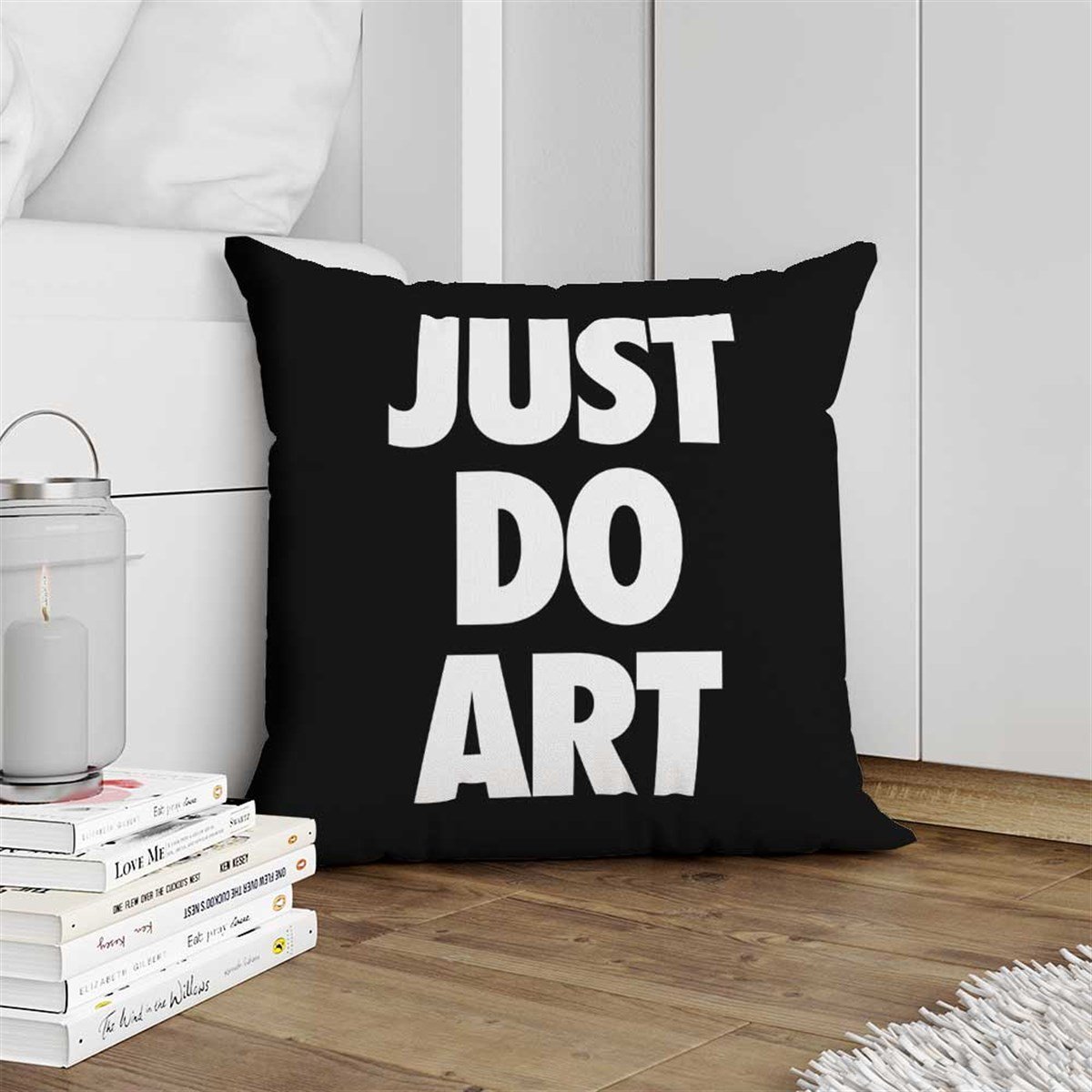 Just Do Art (Siyah) Kırlent Kumaşı