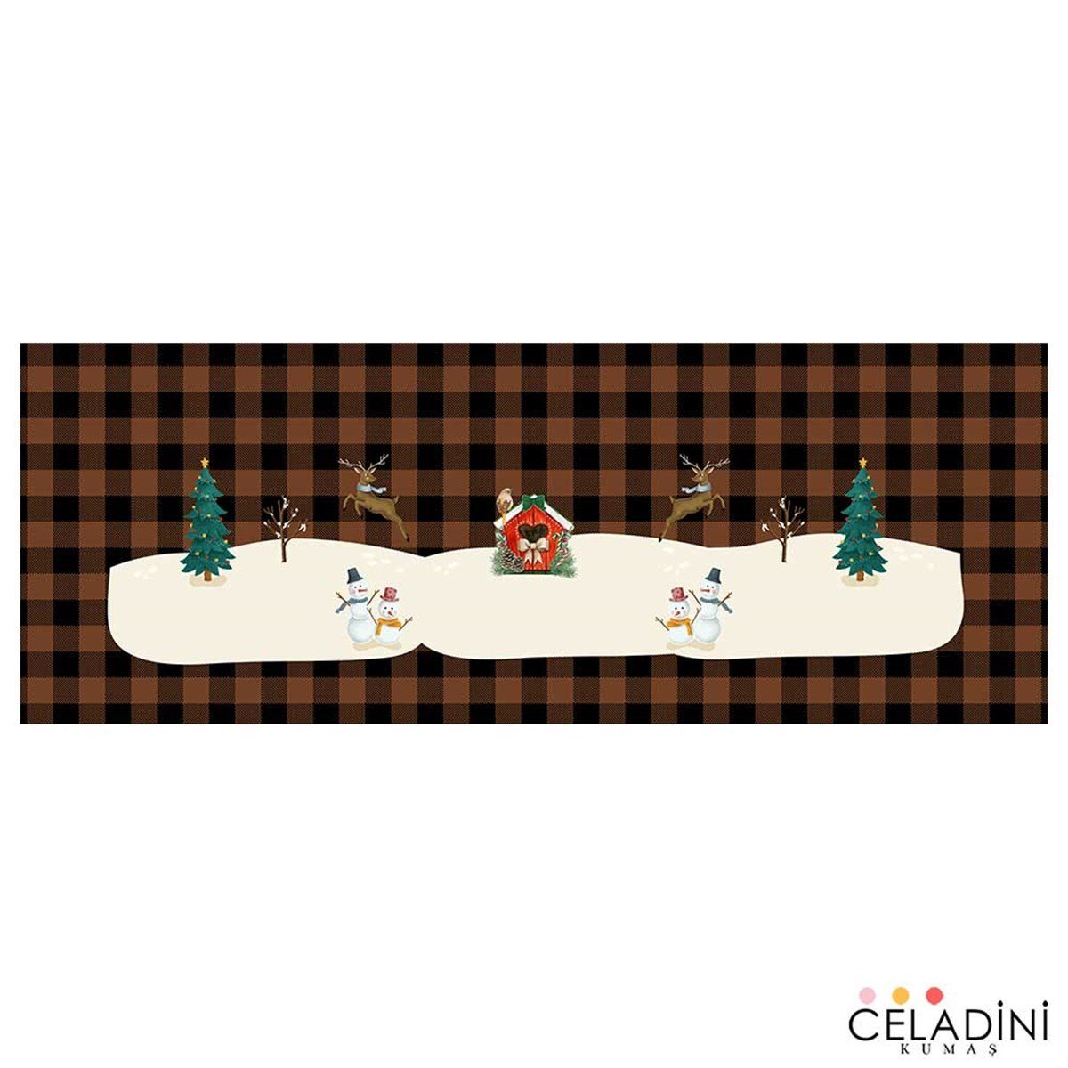 Kahve Siyah Ekose Yılbaşı Runner Kumaşı Model-2