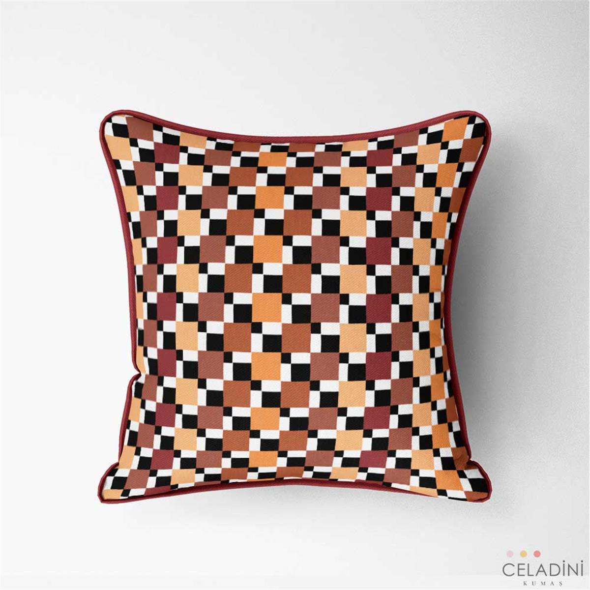Kahve Tonları Damalı Vintage Desenli Kumaş