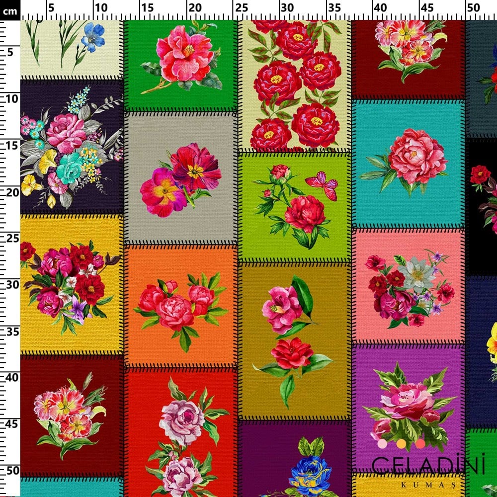 Kanaviçe Patchwork Desenli Kumaş
