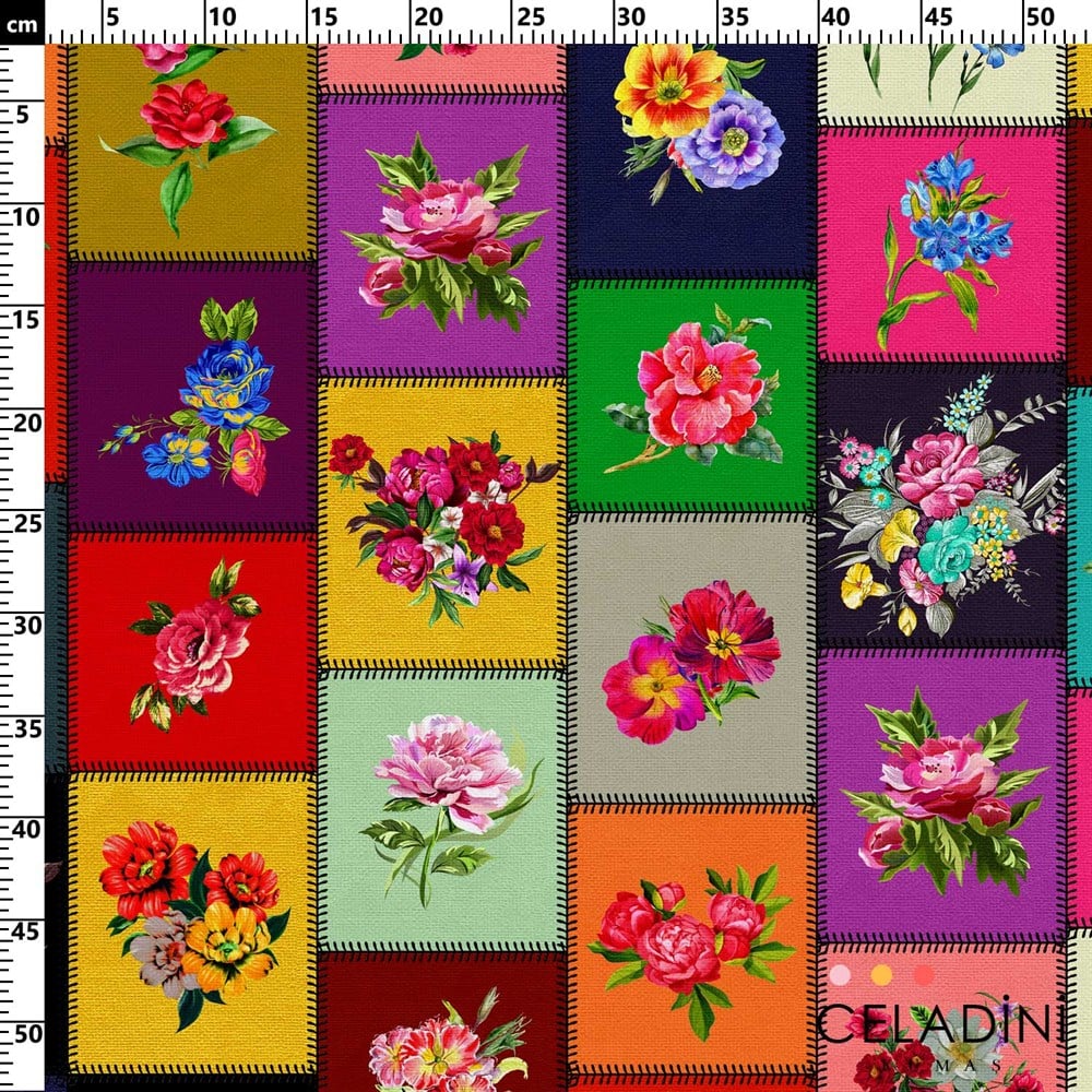 Kanaviçe Patchwork Desenli Kumaş