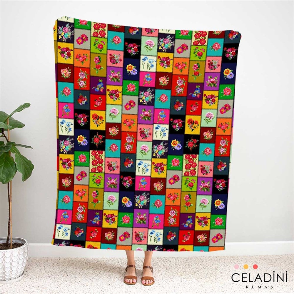 Kanaviçe Patchwork Desenli Kumaş