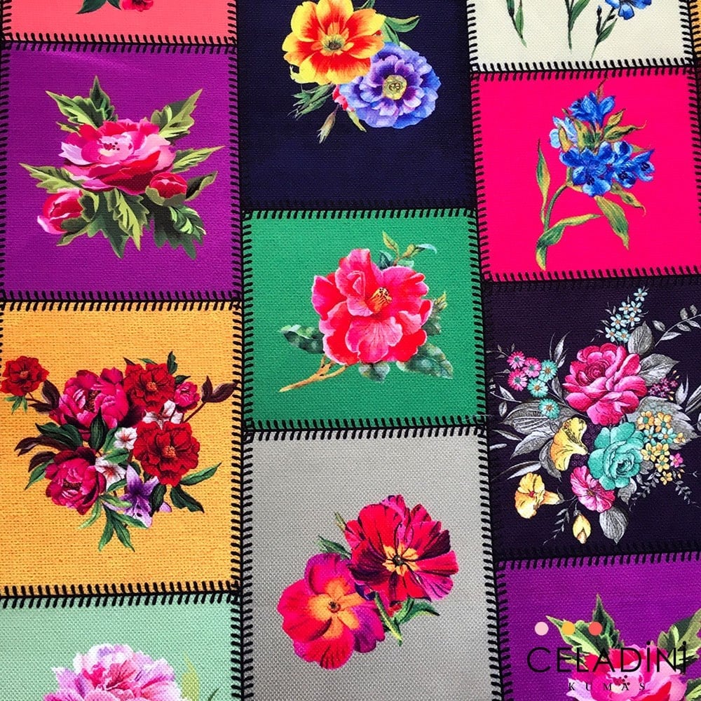 Kanaviçe Patchwork Desenli Kumaş