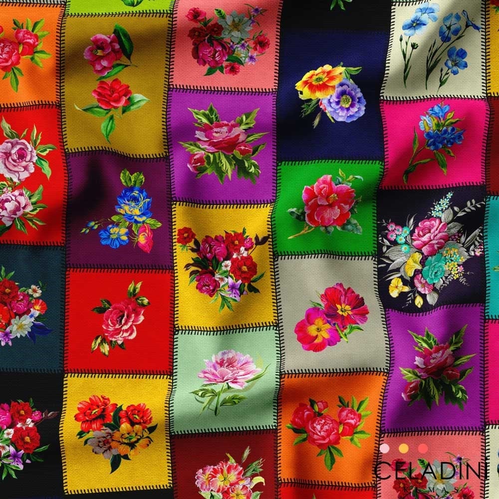 Kanaviçe Patchwork Desenli Kumaş