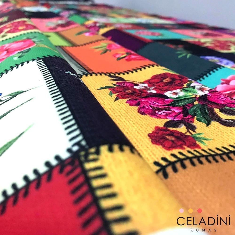 Kanaviçe Patchwork Desenli Kumaş