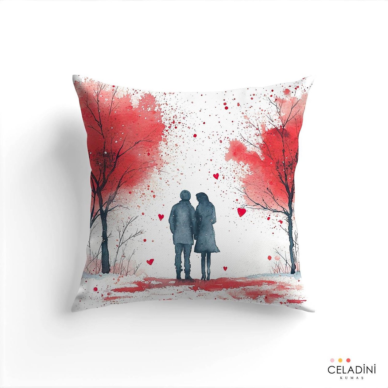 Kar Temalı Sevgililer Günü Kırlent Kumaşı (Model-5)