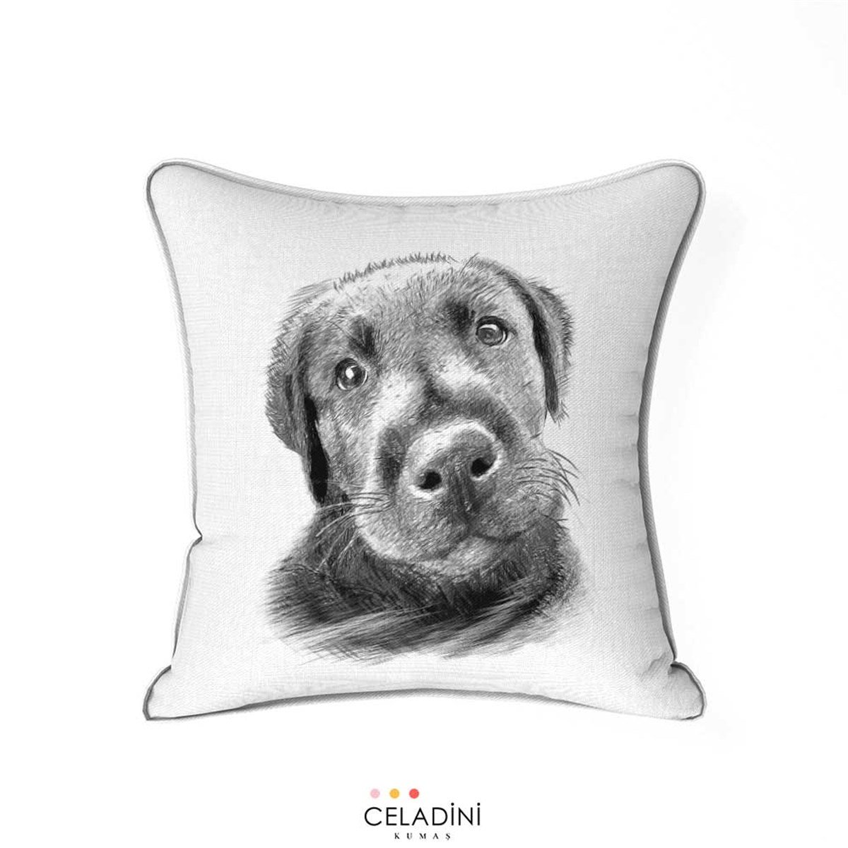 Karakalem Köpek Desenli Kırlent Kumaşı
