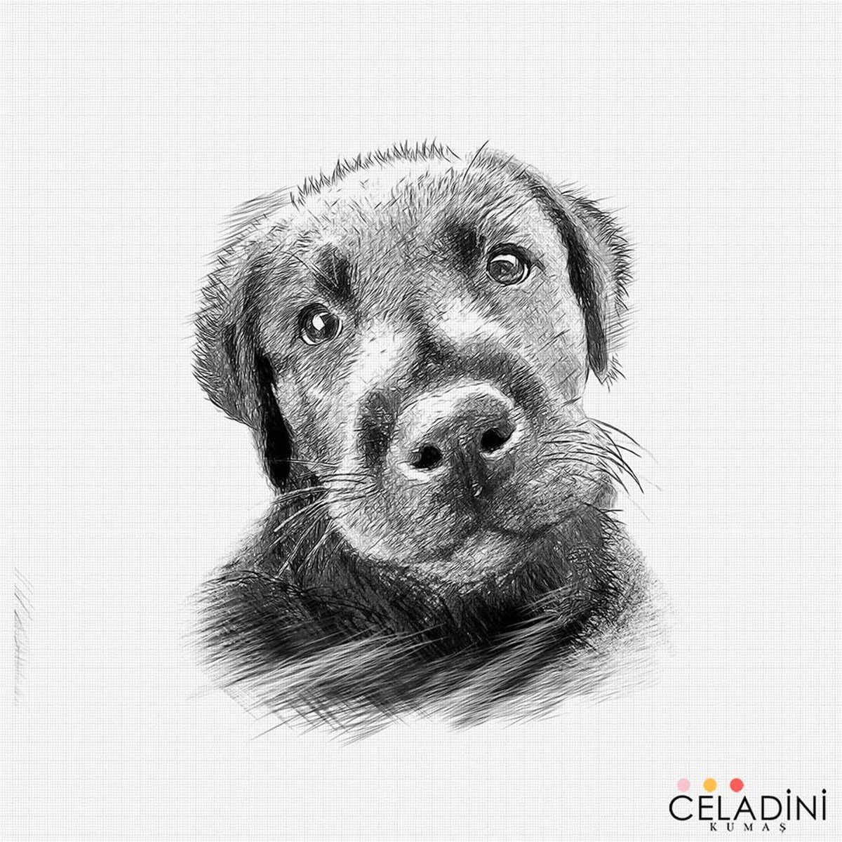 Karakalem Köpek Desenli Kırlent Kumaşı