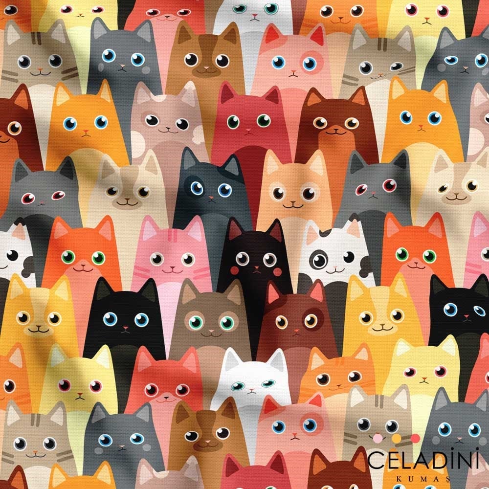 Kedi Desenli Kumaş