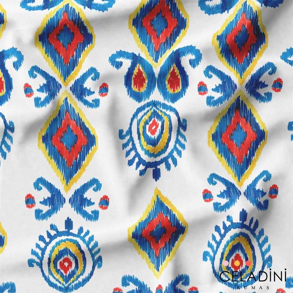 Kilim Motifli İkat Desenli Kumaş