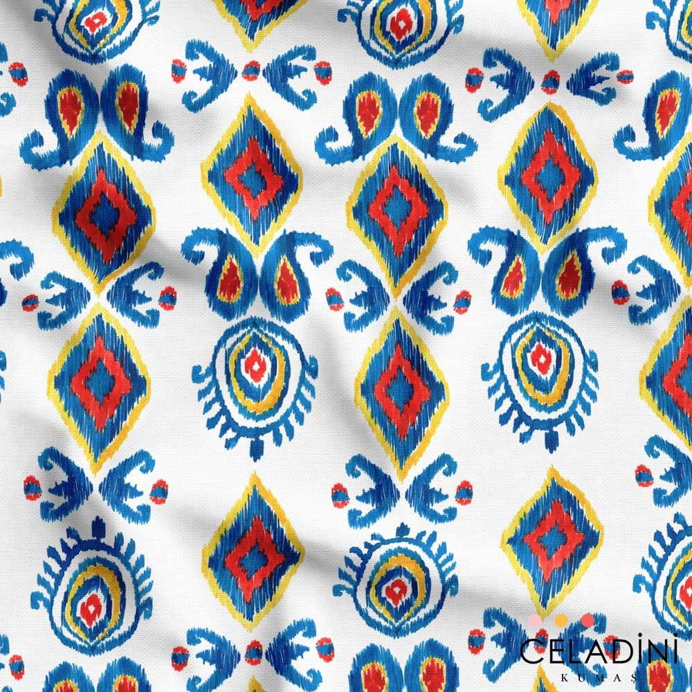 Kilim Motifli İkat Desenli Kumaş