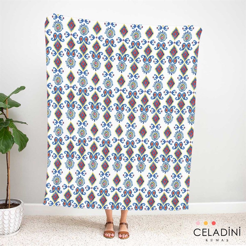 Kilim Motifli İkat Desenli Kumaş
