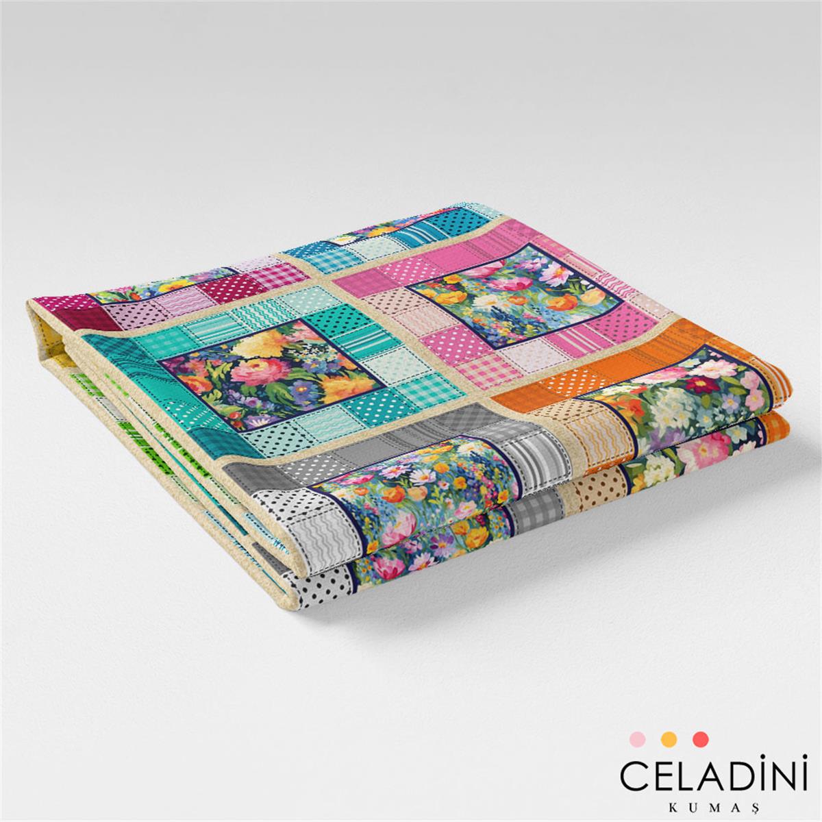 Kırkyama Patchwork Desenli Kumaş (Açık Zemin)