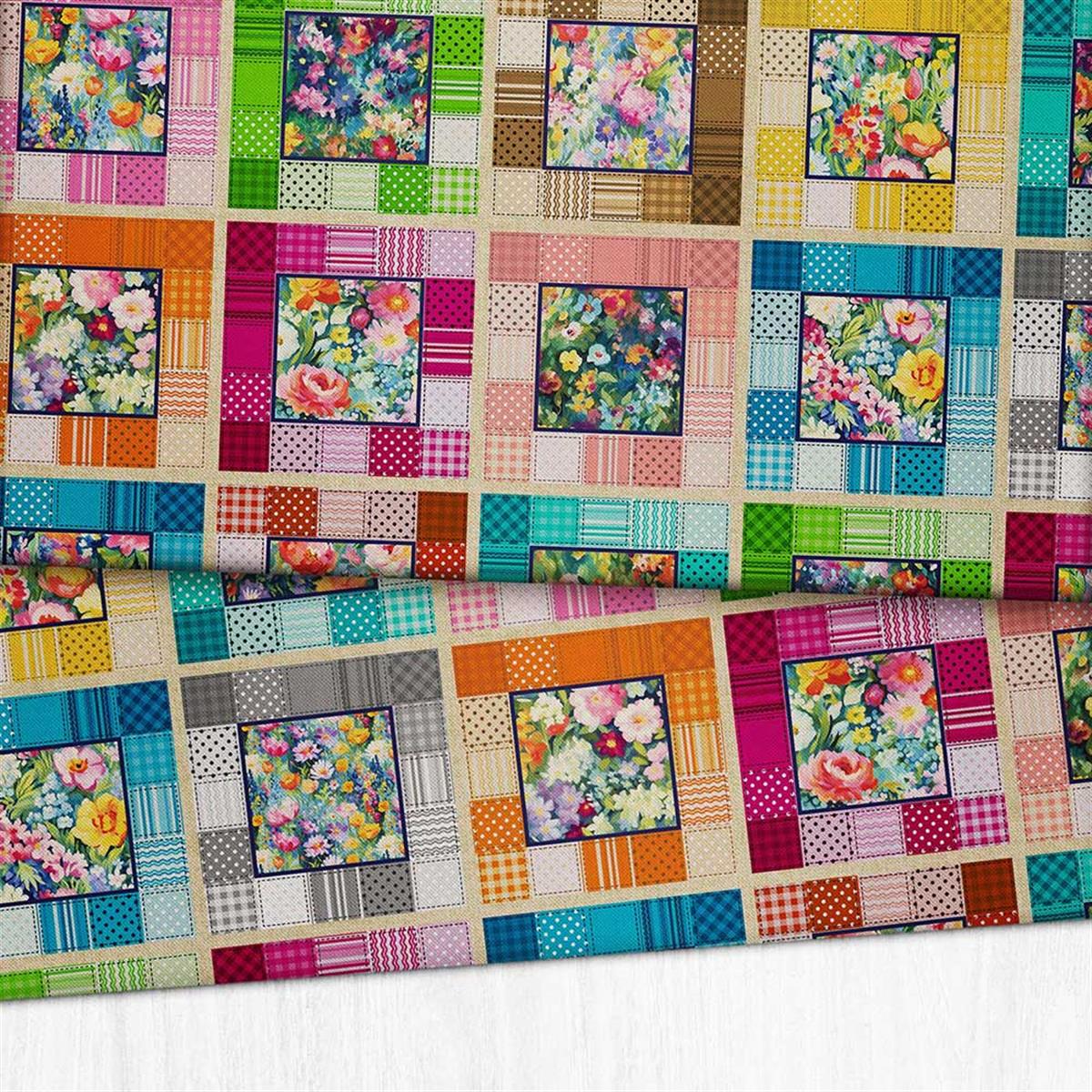 Kırkyama Patchwork Desenli Kumaş (Açık Zemin)