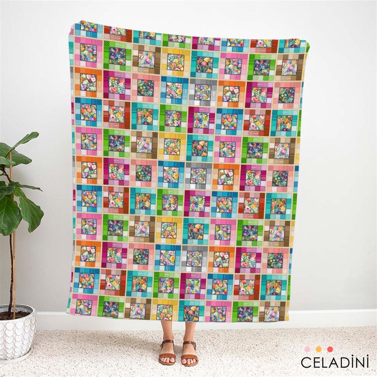 Kırkyama Patchwork Desenli Kumaş (Açık Zemin)