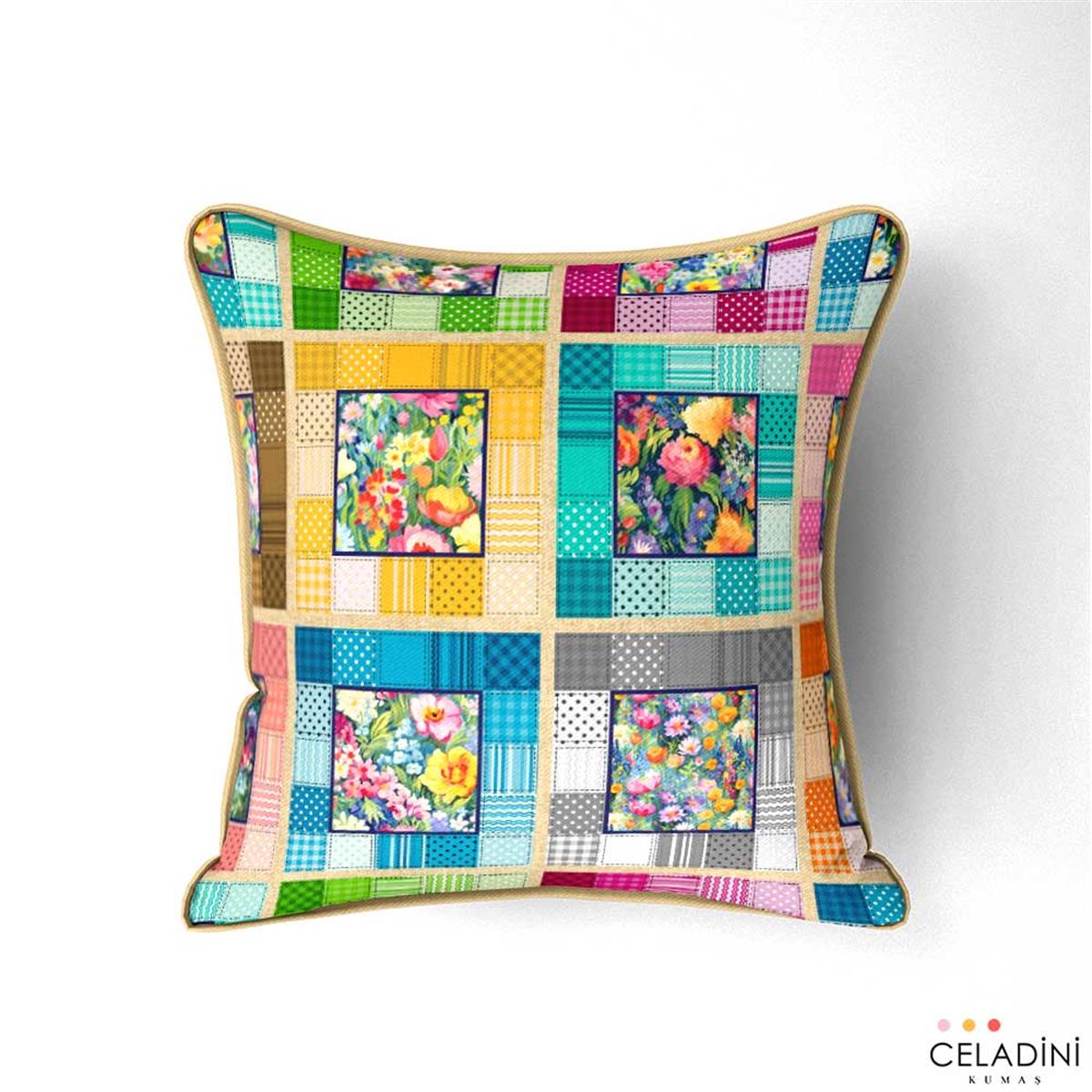 Kırkyama Patchwork Desenli Kumaş (Açık Zemin)