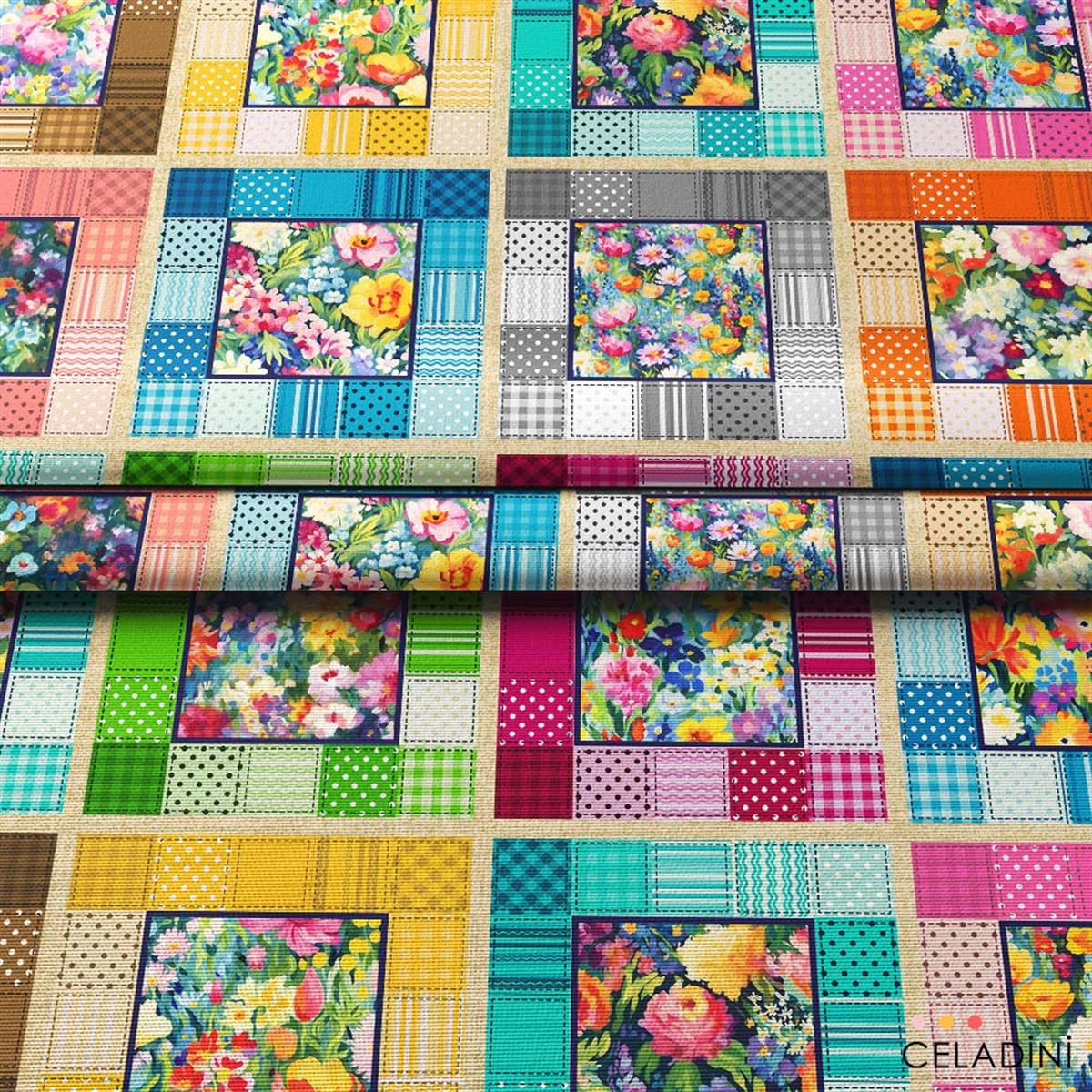Kırkyama Patchwork Desenli Kumaş (Açık Zemin)
