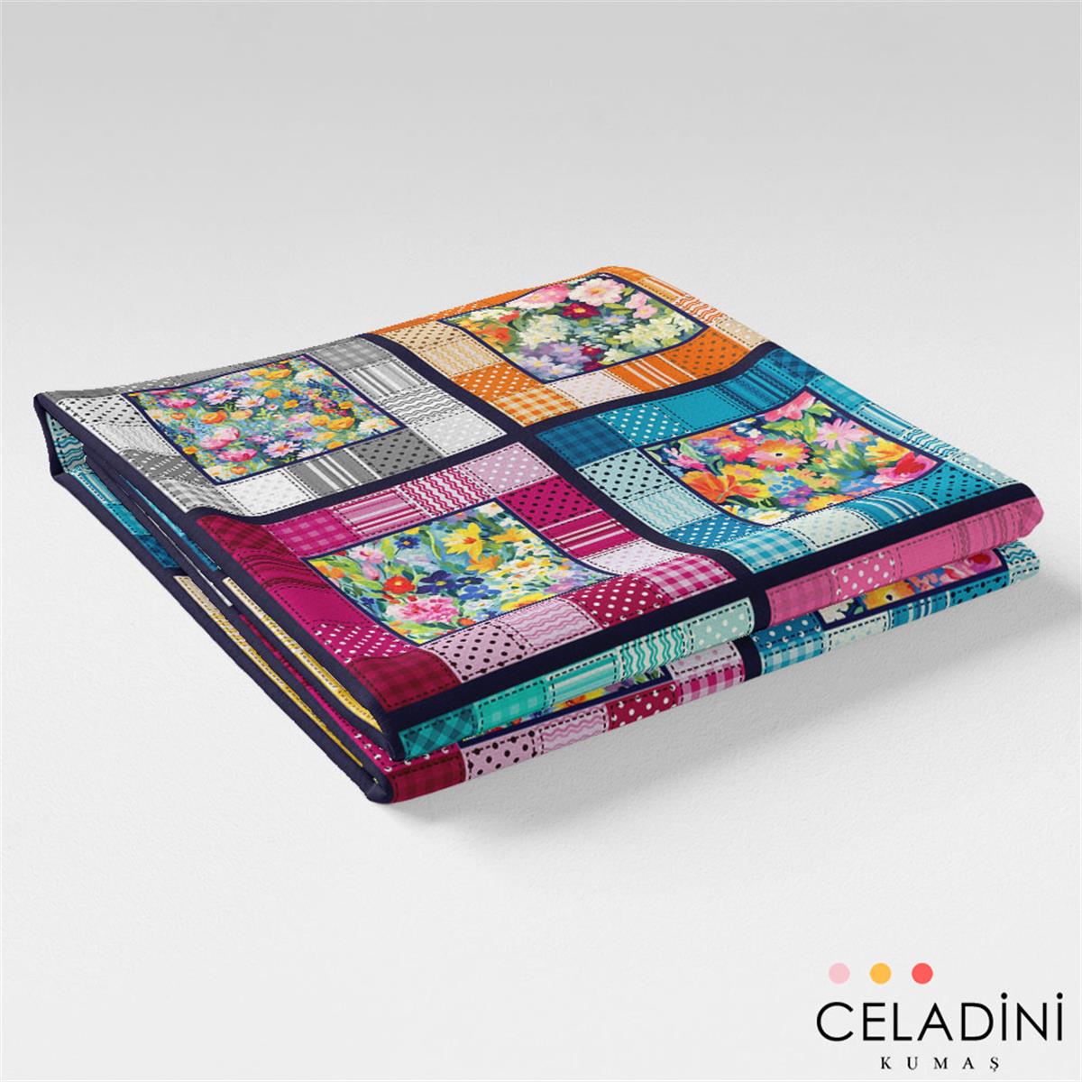 Kırkyama Patchwork Desenli Kumaş (Koyu Zemin)