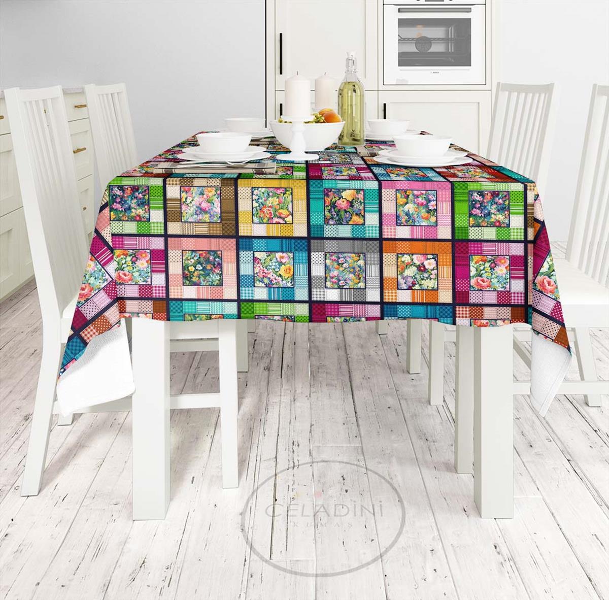 Kırkyama Patchwork Desenli Kumaş (Koyu Zemin)