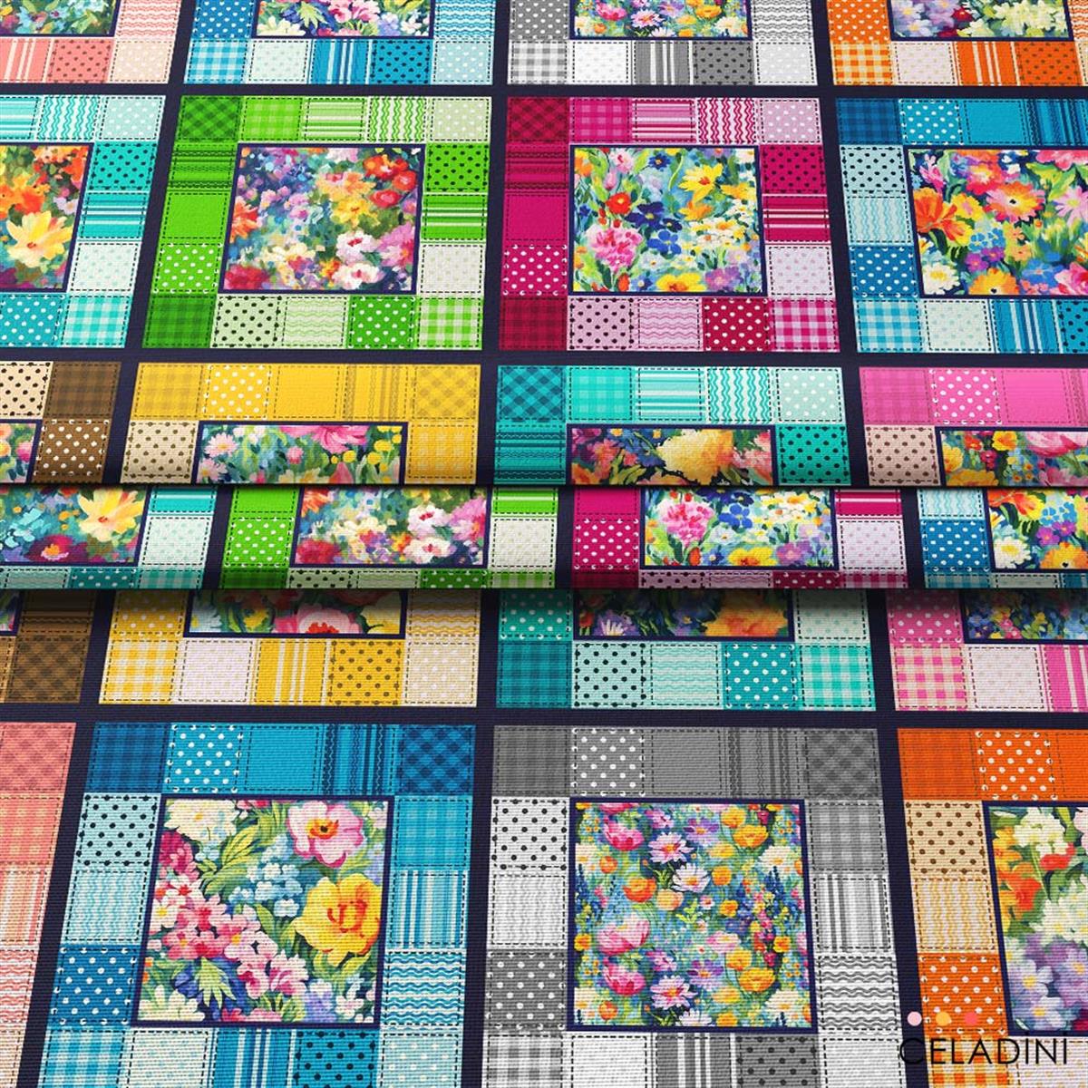 Kırkyama Patchwork Desenli Kumaş (Koyu Zemin)