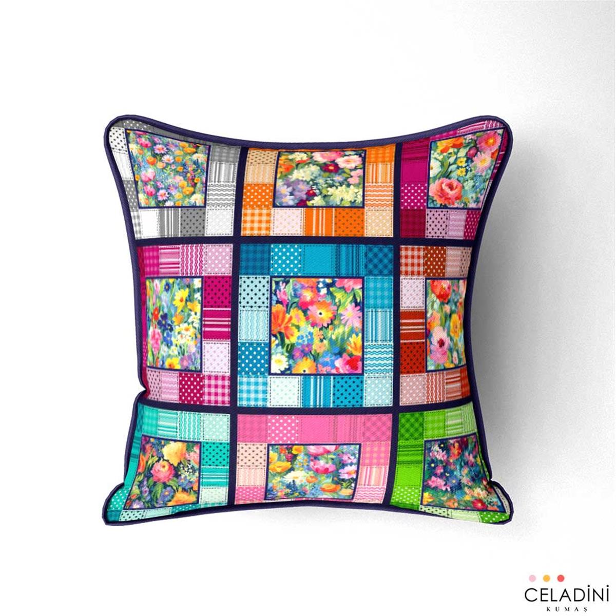 Kırkyama Patchwork Desenli Kumaş (Koyu Zemin)