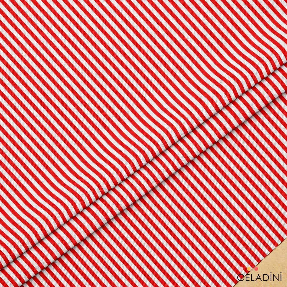 Kırmızı Beyaz 1x1 cm Süper İnce Çizgili Kumaş