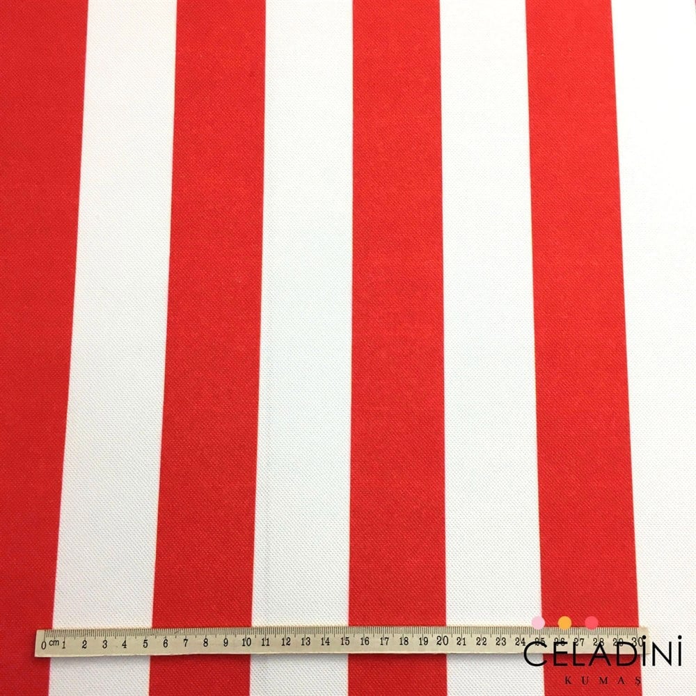 Kırmızı Beyaz 5x5 cm Kalın Çizgili Kumaş