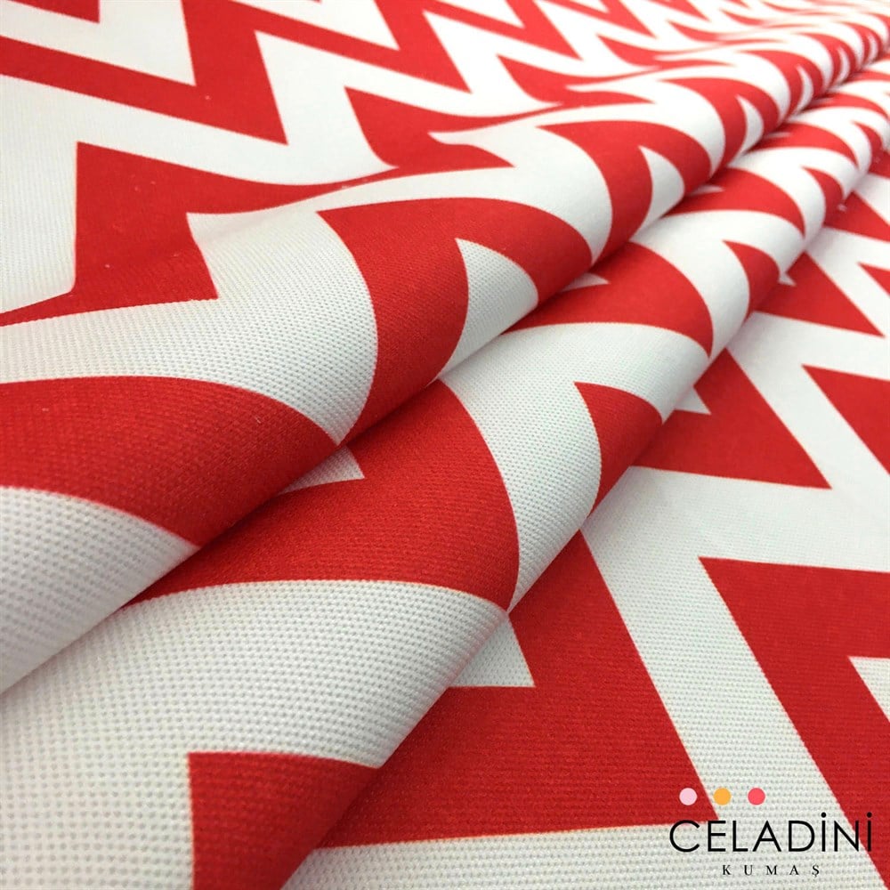 Kırmızı Beyaz Zigzag (Chevron) Kumaş
