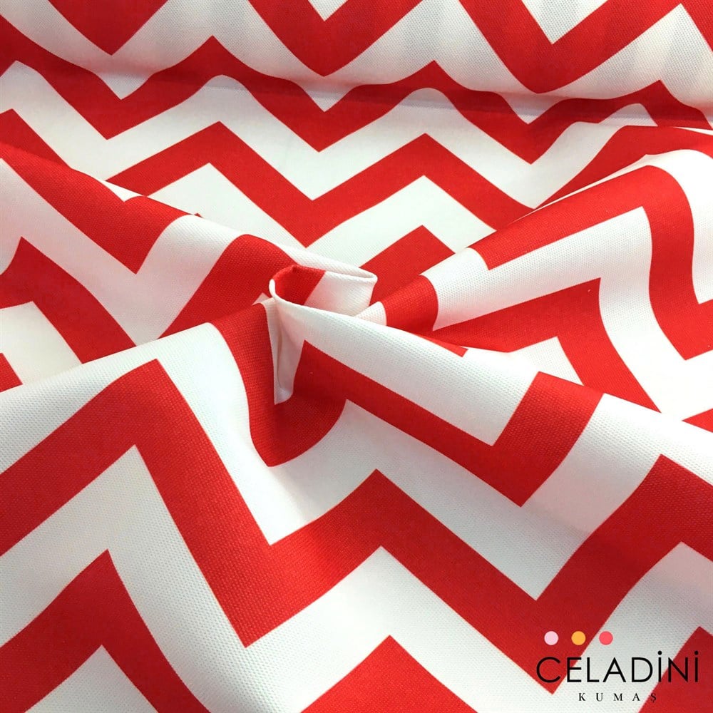Kırmızı Beyaz Zigzag (Chevron) Kumaş