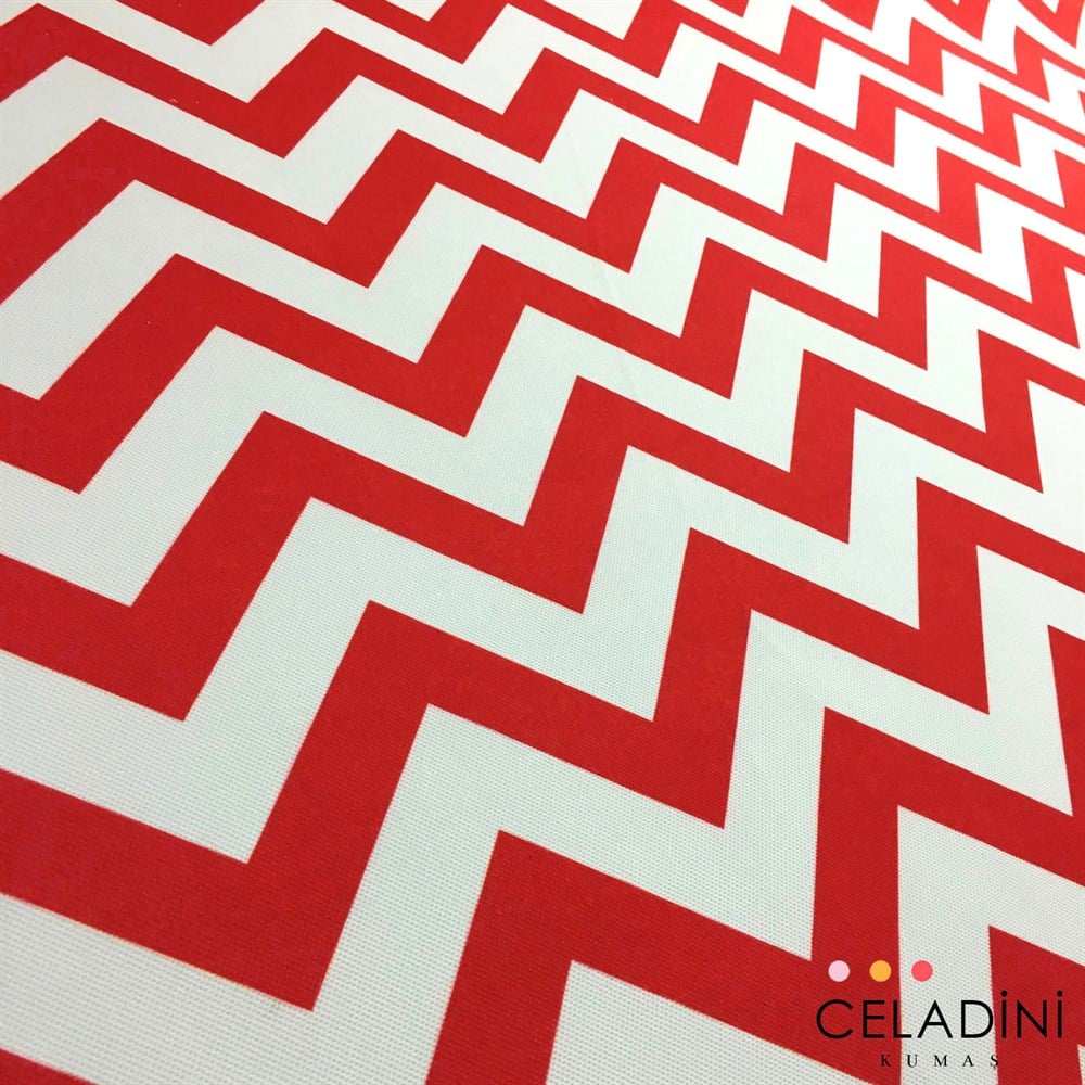 Kırmızı Beyaz Zigzag (Chevron) Kumaş