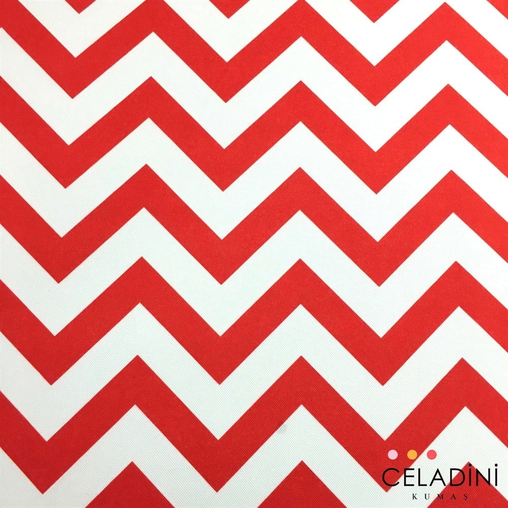 Kırmızı Beyaz Zigzag (Chevron) Kumaş