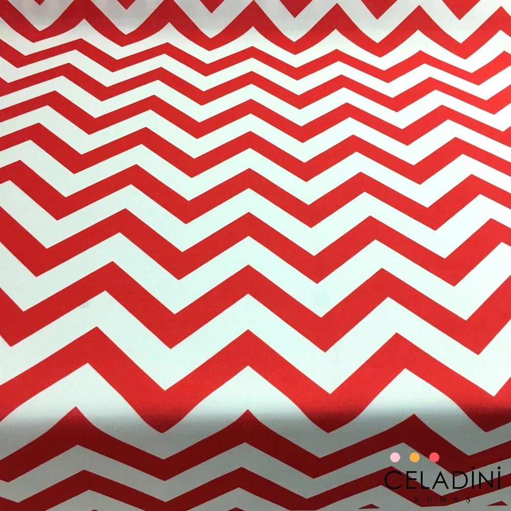 Kırmızı Beyaz Zigzag (Chevron) Kumaş