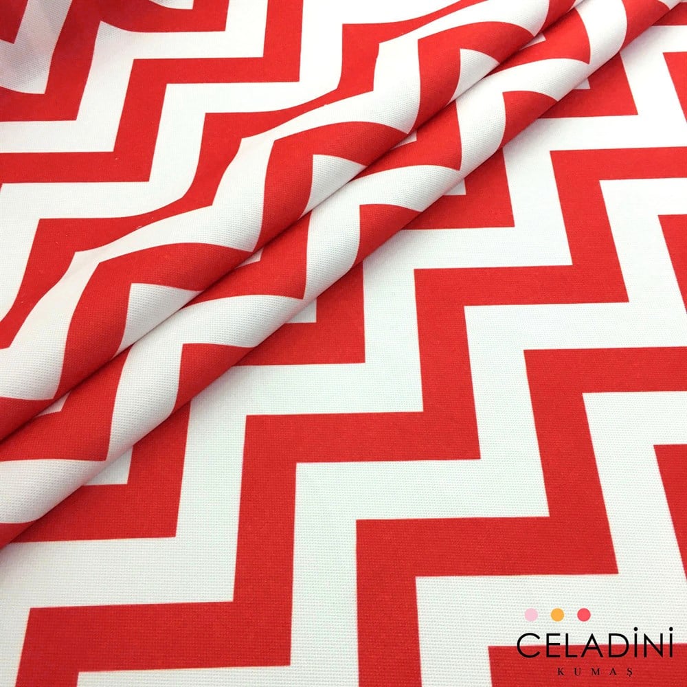 Kırmızı Beyaz Zigzag (Chevron) Kumaş
