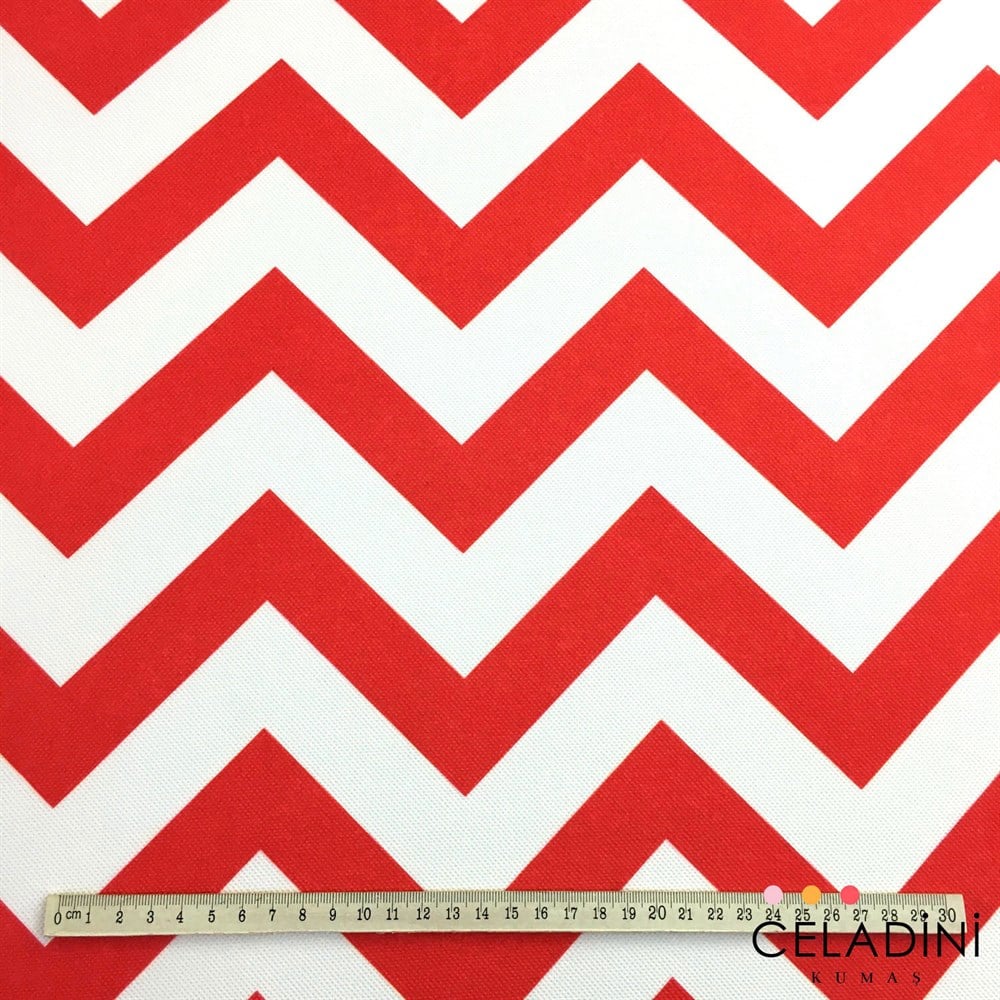 Kırmızı Beyaz Zigzag (Chevron) Kumaş
