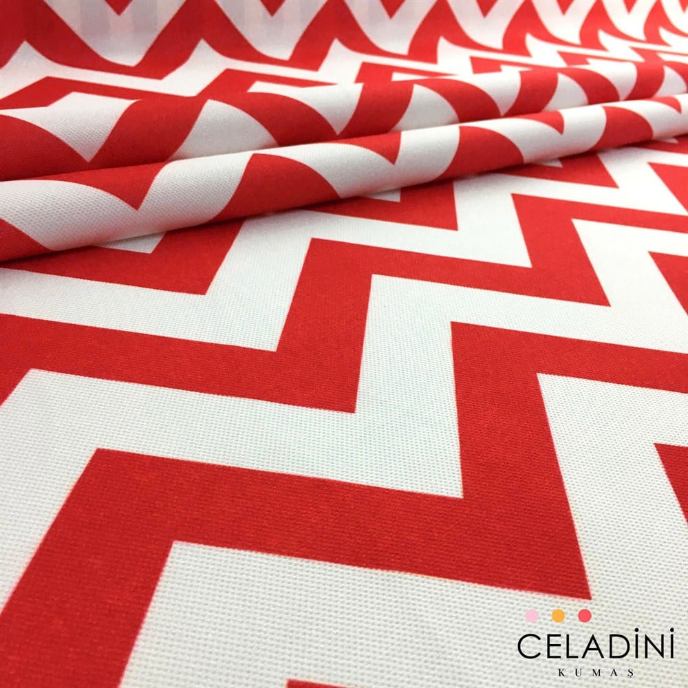 Kırmızı Beyaz Zigzag (Chevron) Kumaş