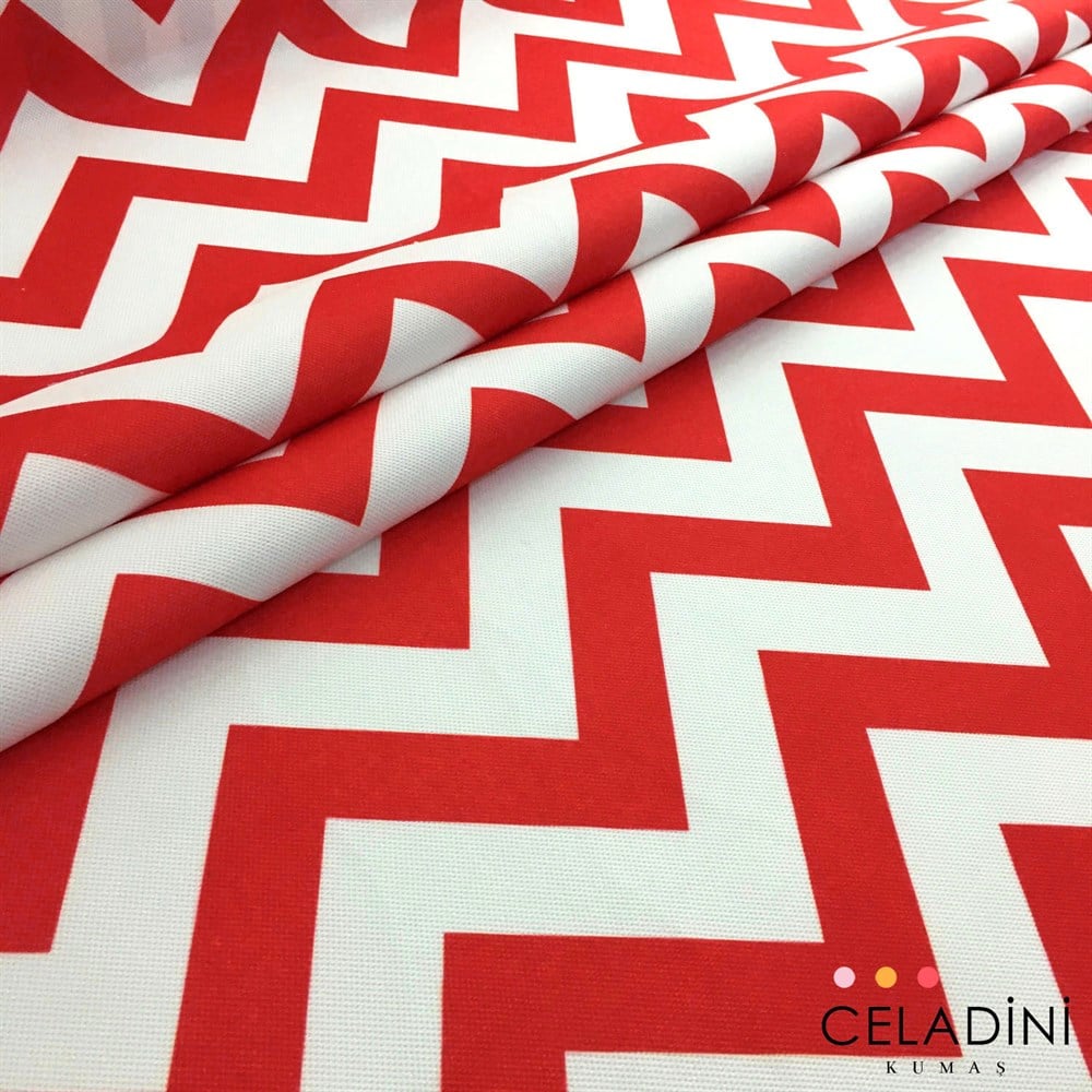 Kırmızı Beyaz Zigzag (Chevron) Kumaş