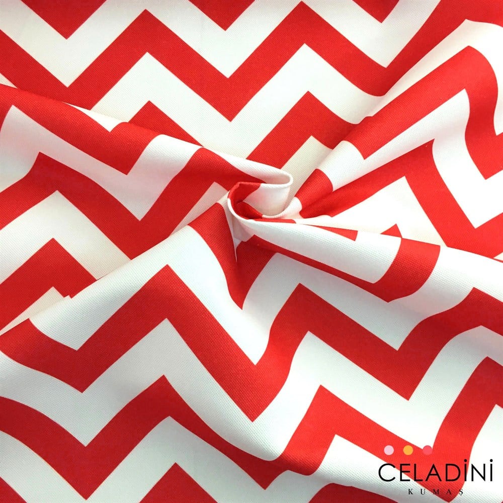 Kırmızı Beyaz Zigzag (Chevron) Kumaş