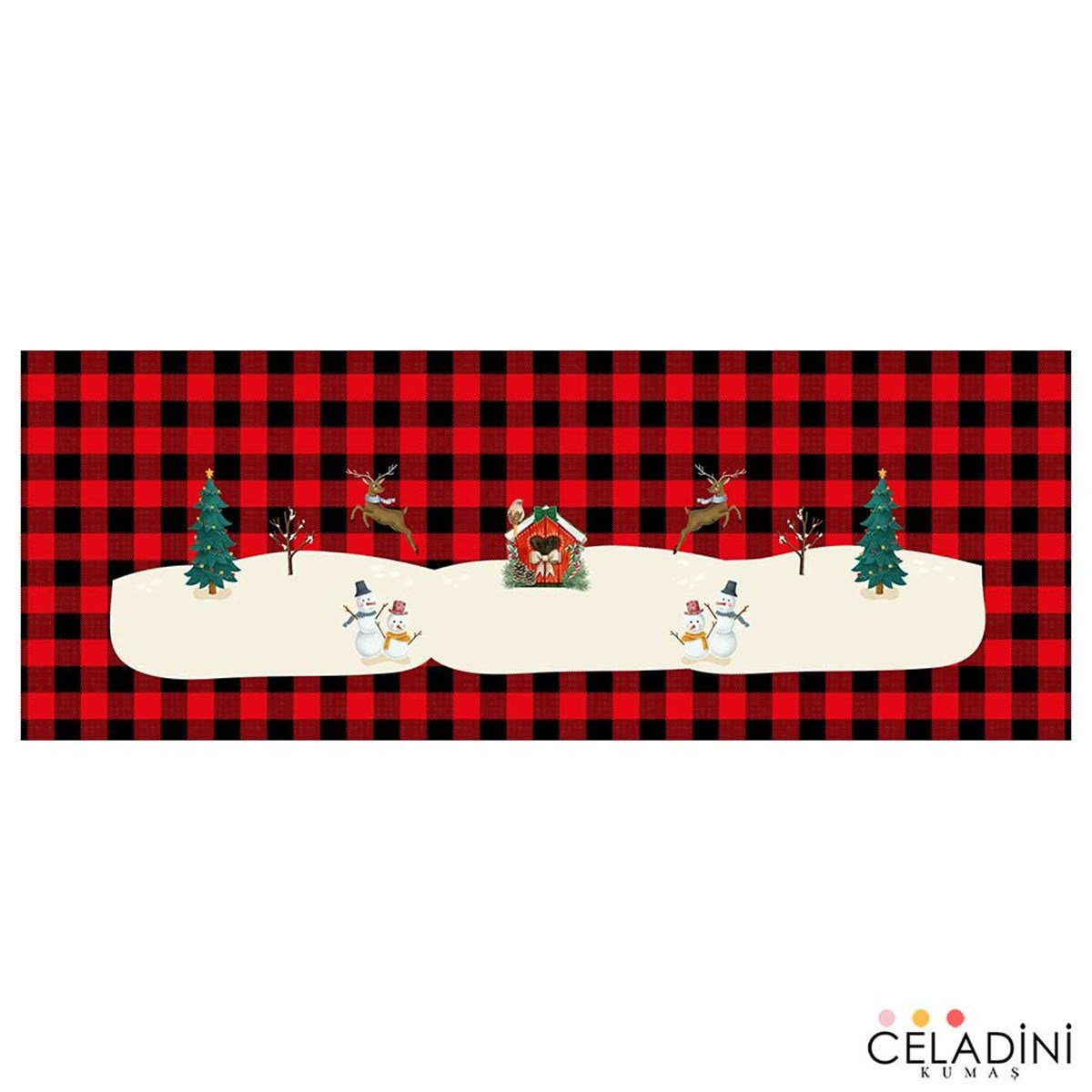 Kırmızı Siyah Ekose Yılbaşı Runner Kumaşı Model-2