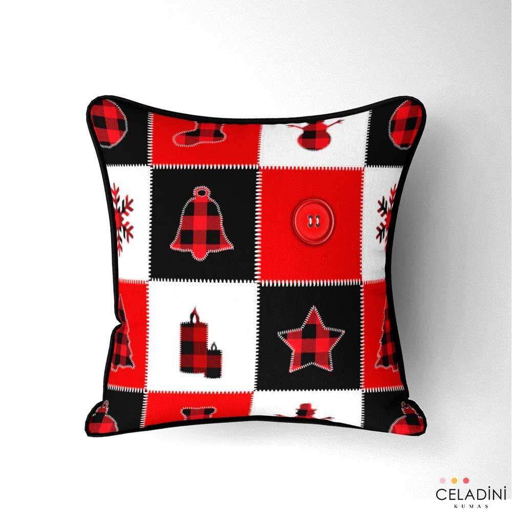 Kırmızı Siyah Patchwork Yılbaşı Kumaşı