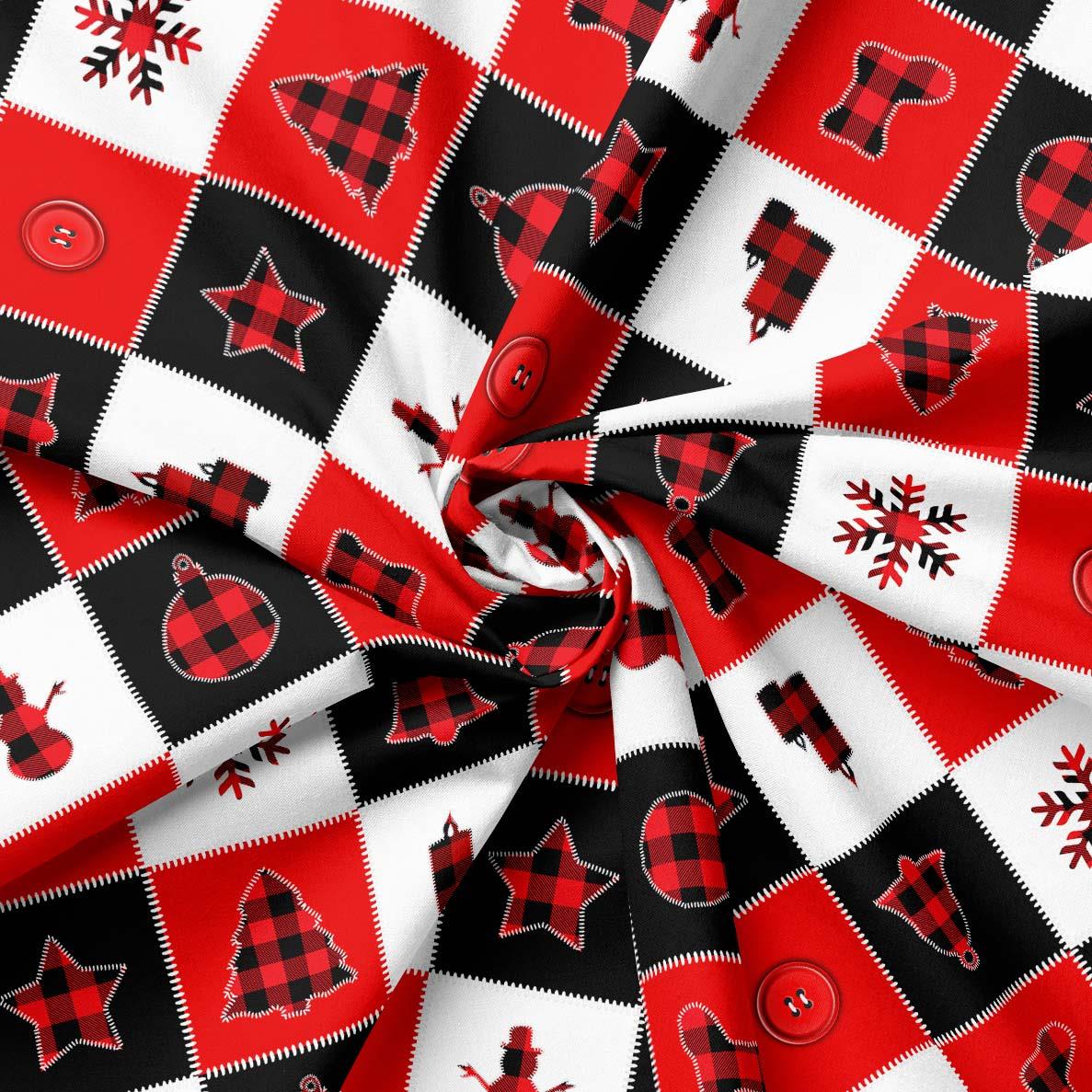 Kırmızı Siyah Patchwork Yılbaşı Kumaşı