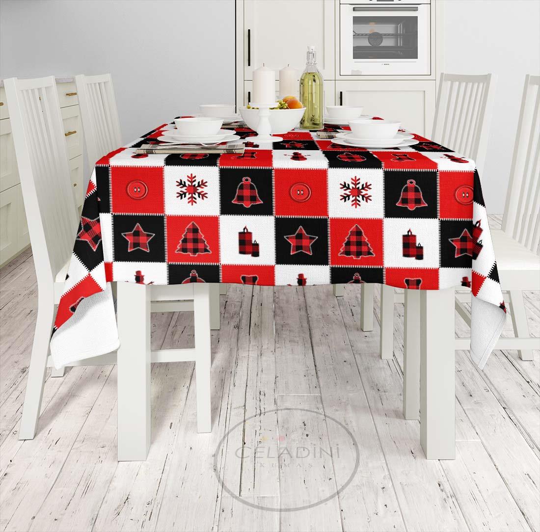 Kırmızı Siyah Patchwork Yılbaşı Kumaşı