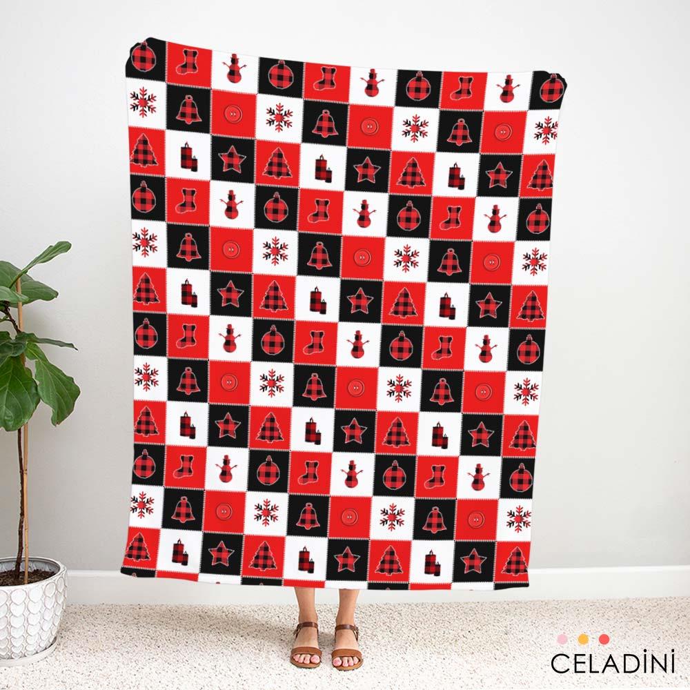 Kırmızı Siyah Patchwork Yılbaşı Kumaşı