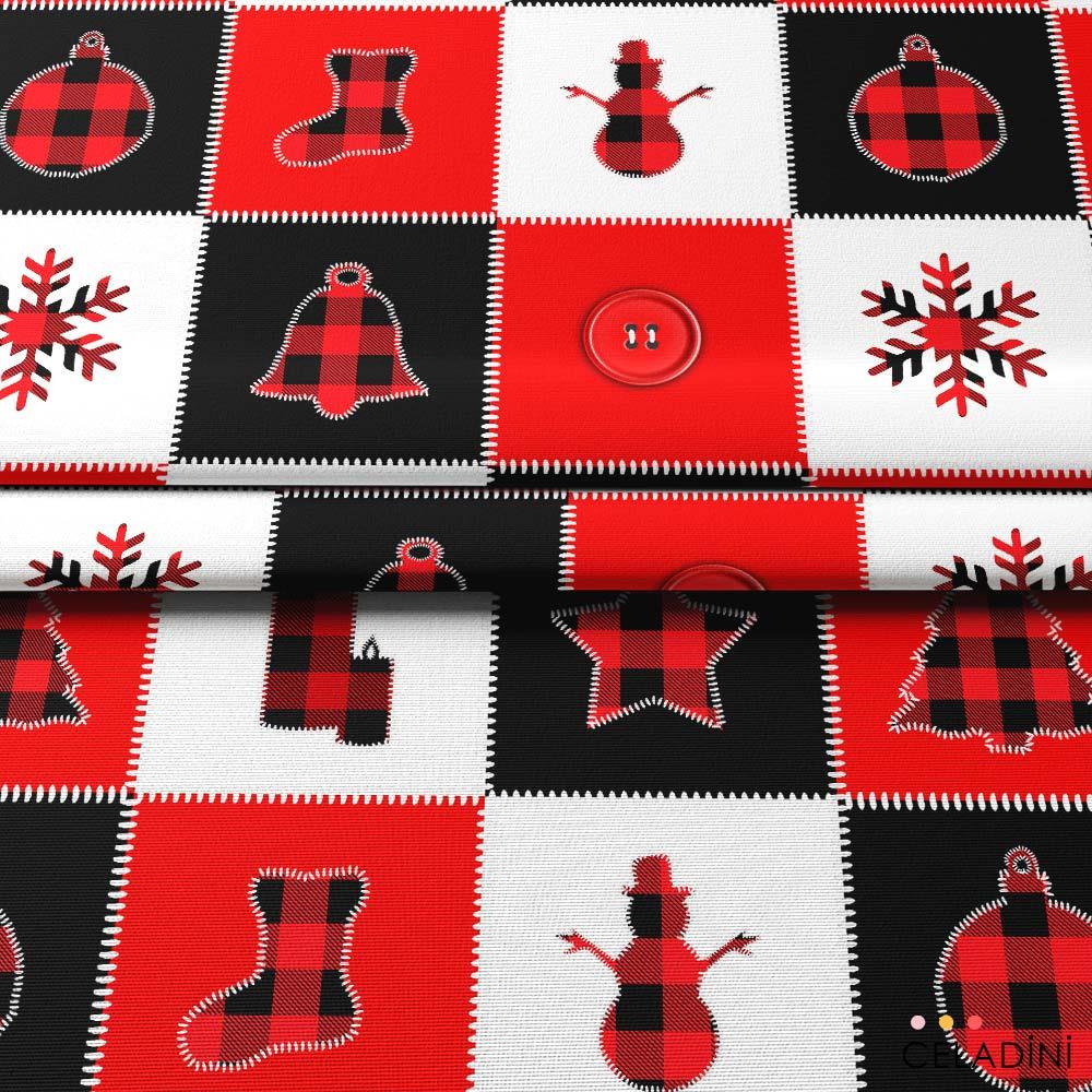 Kırmızı Siyah Patchwork Yılbaşı Kumaşı