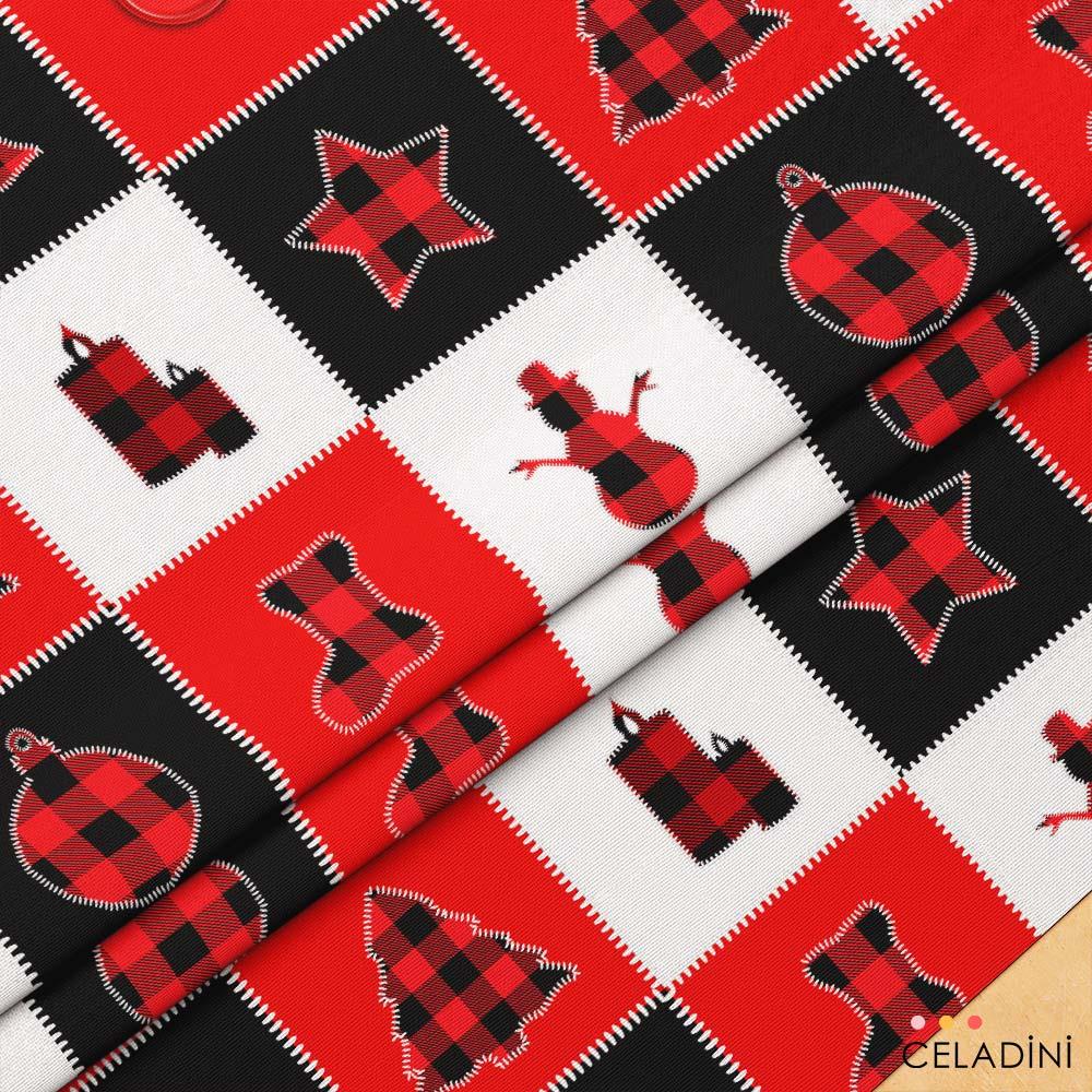 Kırmızı Siyah Patchwork Yılbaşı Kumaşı