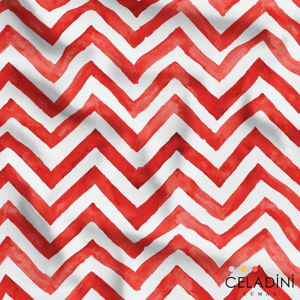 Kırmızı Sulu Boya Zigzag Desenli Kumaş