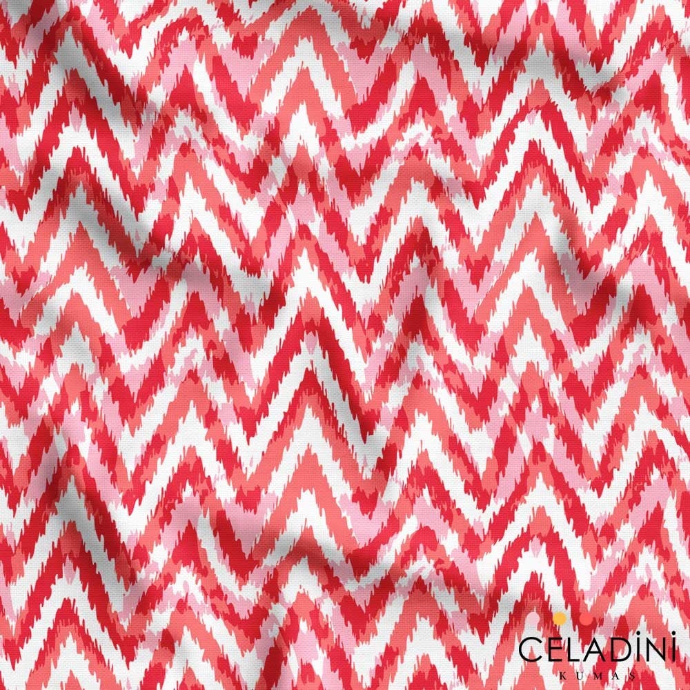 Kırmızı Zigzag İkat Desenli Kumaş