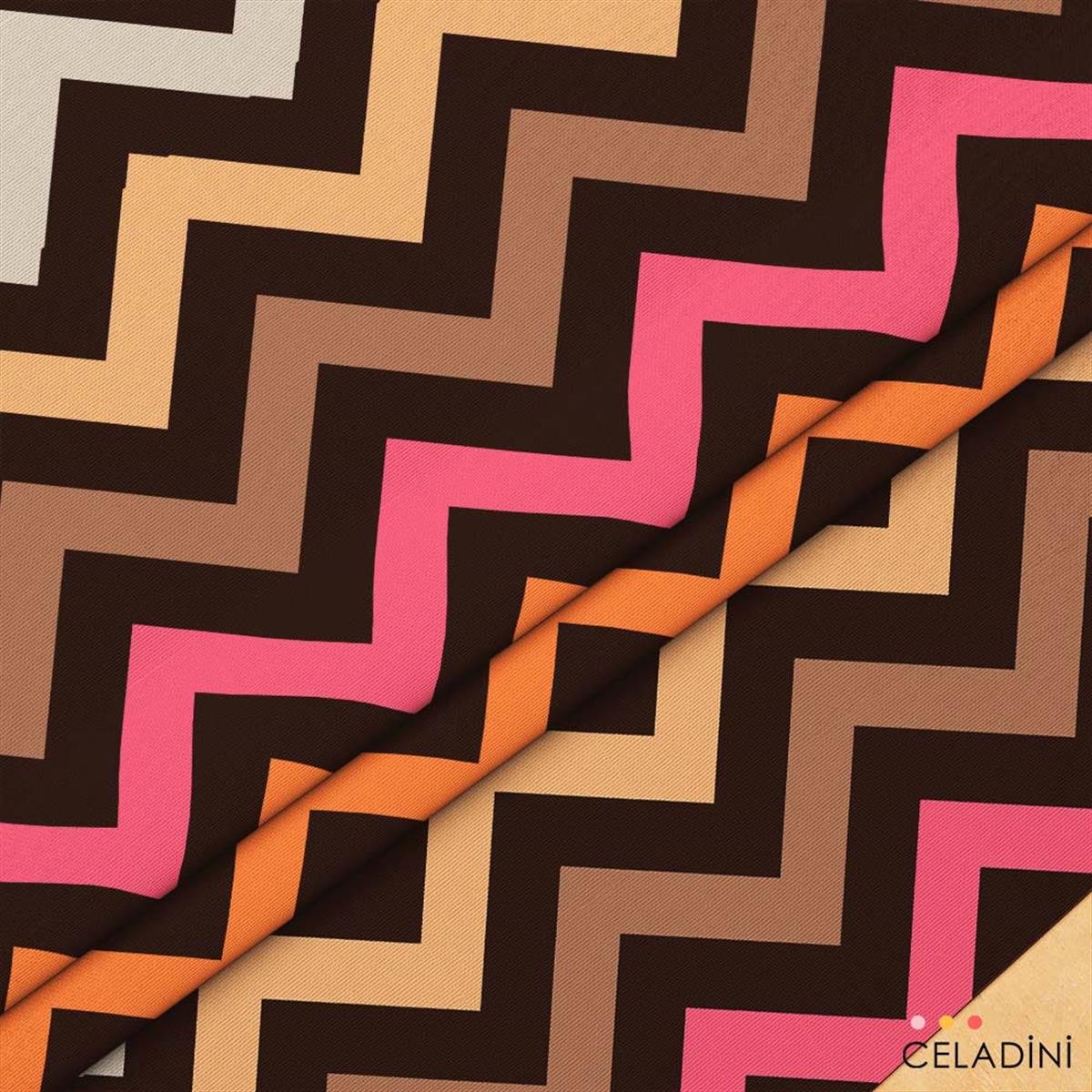 Koyu Zemin Turuncu Pembe Zigzag Kumaş