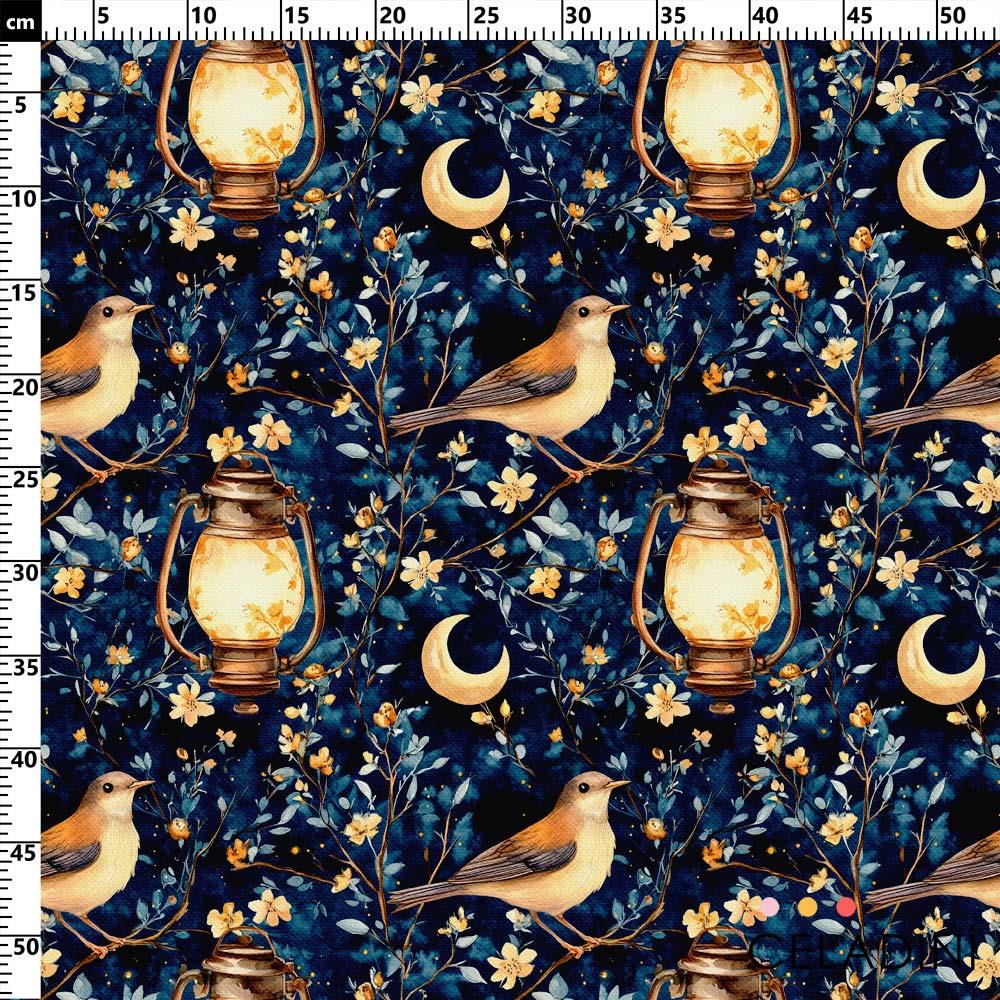 Kuş Motifi Desenli Ramazan Serisi Kumaş