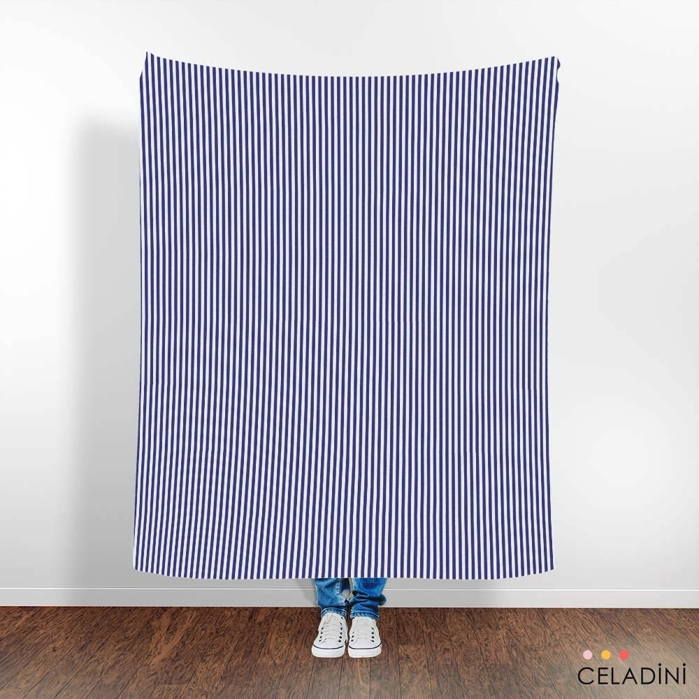 Lacivert Beyaz 1x1 cm Süper İnce Çizgili Kumaş