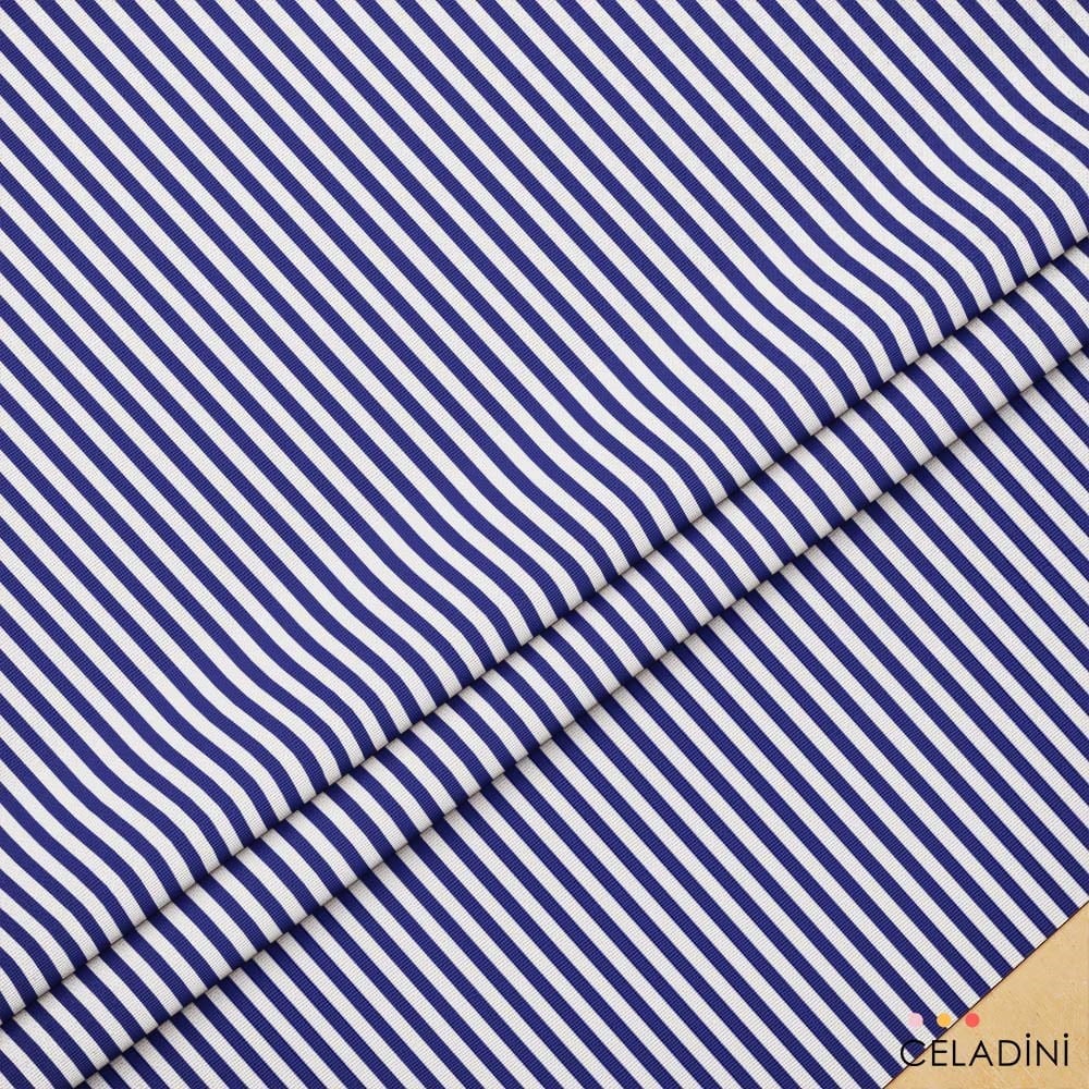 Lacivert Beyaz 1x1 cm Süper İnce Çizgili Kumaş